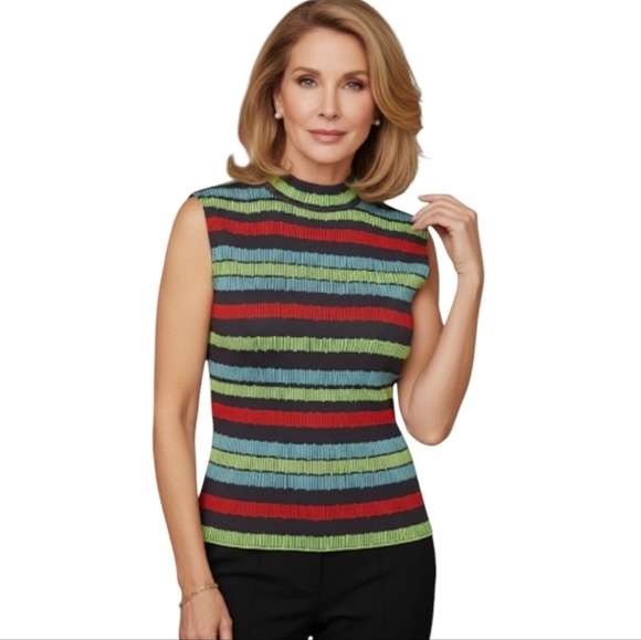St John Neon Striped Sleeveless Top - Picture 1 of 5
